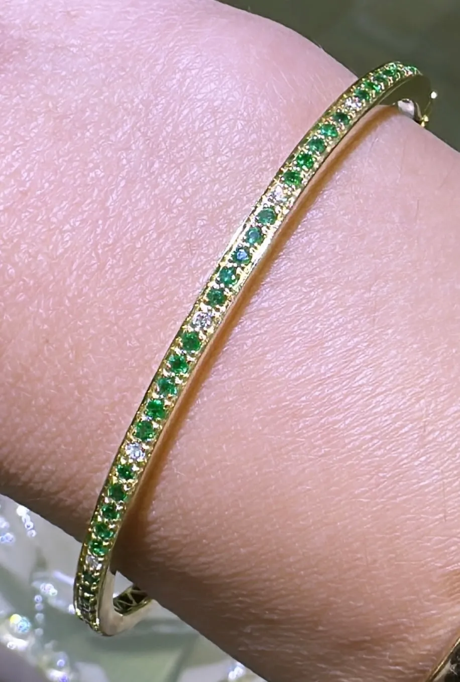 Diamond & Green Emerald Gold Bangle Bracelet