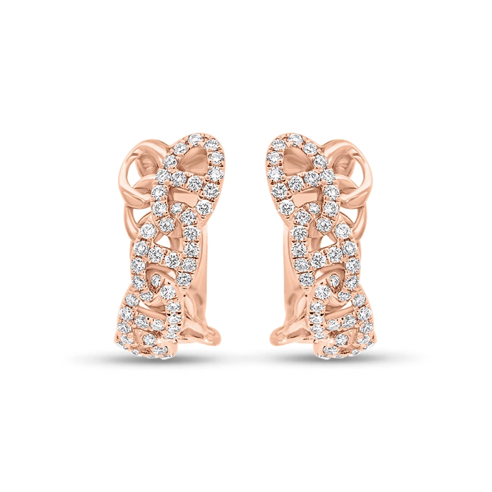 Diamond Crossover Tri-Link Huggie Earrings