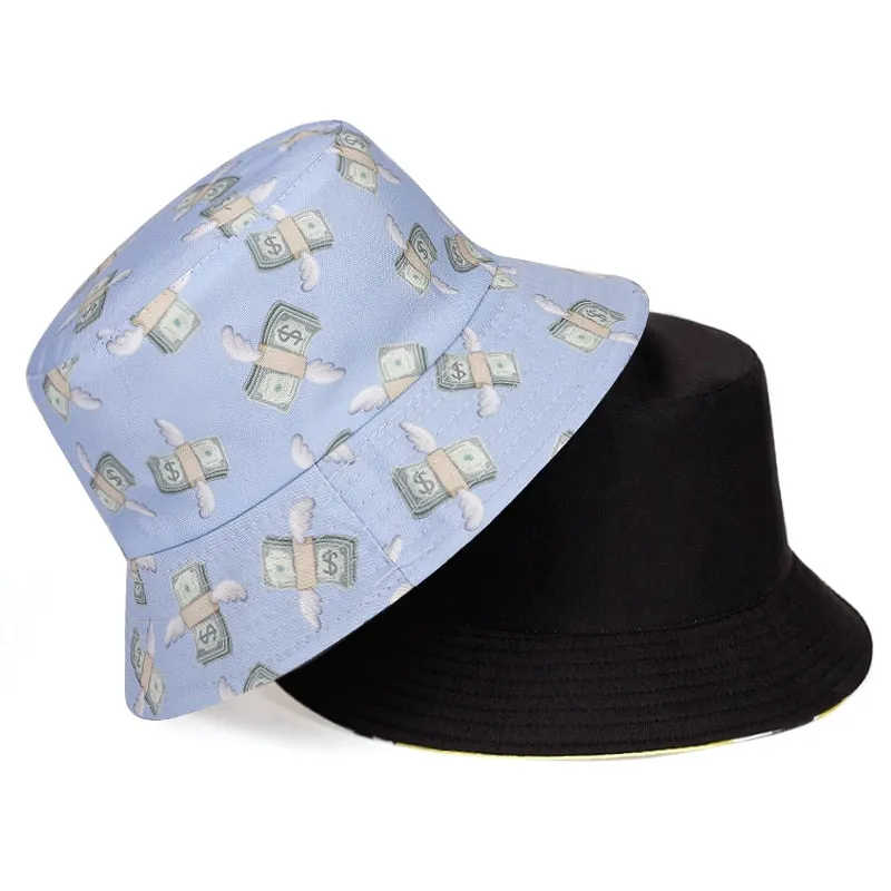 Dollar Print Fishing Cap Bob Chapeau Femme Reversible Bucket Hat Men Fishing Bucket Hats For Wome