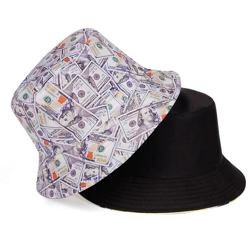 Dollar Print Fishing Cap Bob Chapeau Femme Reversible Bucket Hat Men Fishing Bucket Hats For Wome