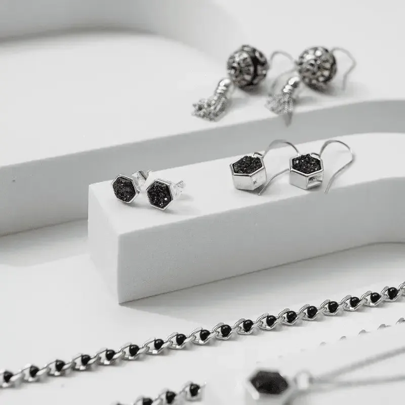 Druzy Hex Black Agate Necklace