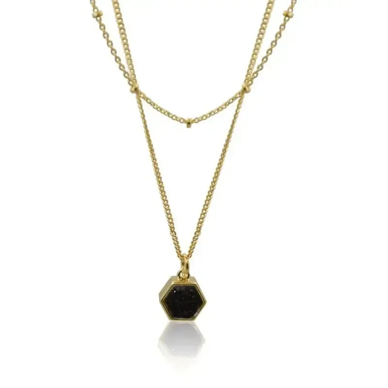Druzy Hex Black Agate Necklace