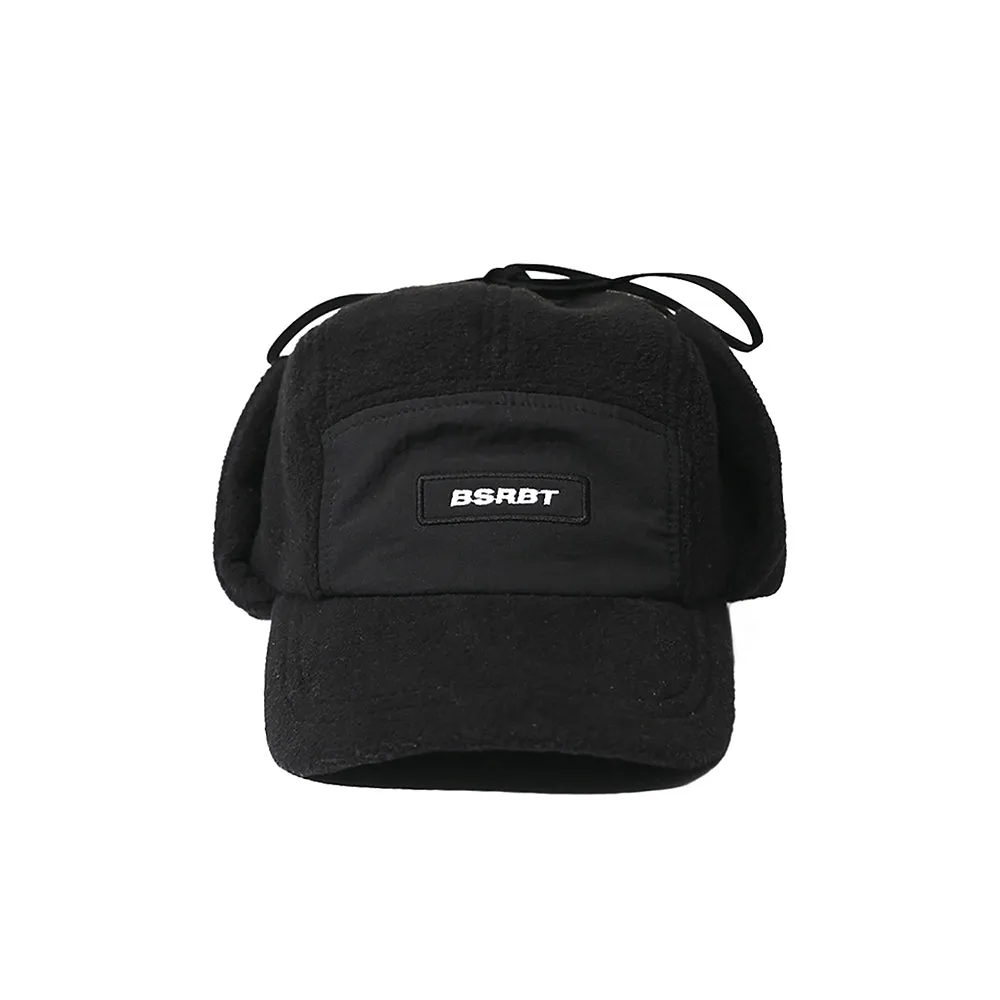EARFLAP 5 PANEL FLEECE HAT BLACK