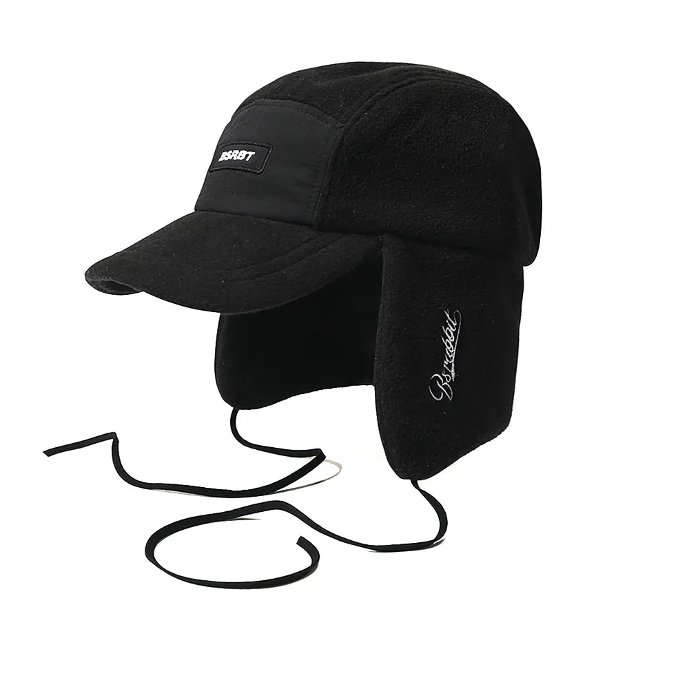 EARFLAP 5 PANEL FLEECE HAT BLACK