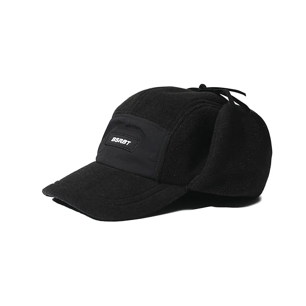 EARFLAP 5 PANEL FLEECE HAT BLACK