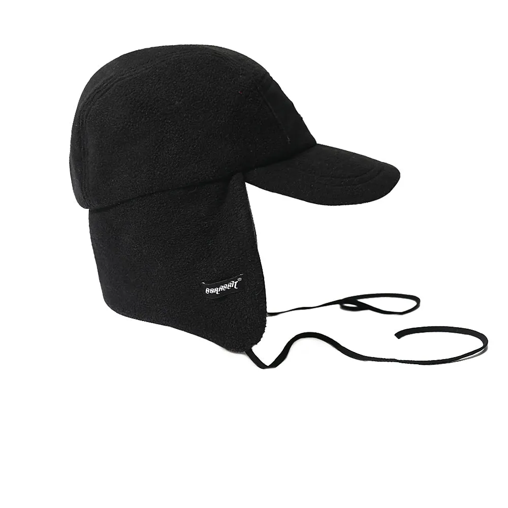EARFLAP 5 PANEL FLEECE HAT BLACK