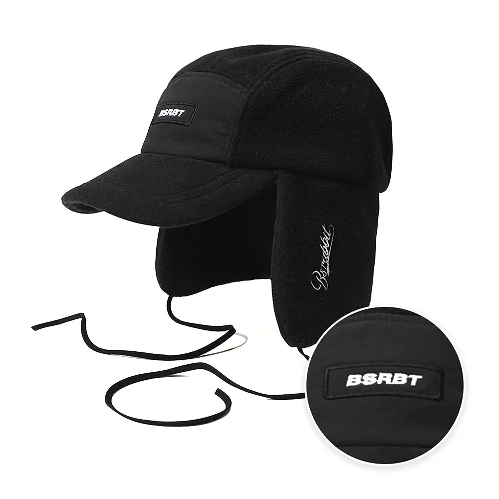 EARFLAP 5 PANEL FLEECE HAT BLACK