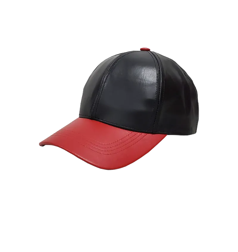 Emstate Black and Red Men's Genuine Cowhind Leather Adjustable Baseball Cap