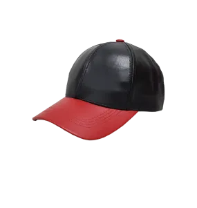 Emstate Black and Red Men's Genuine Cowhind Leather Adjustable Baseball Cap