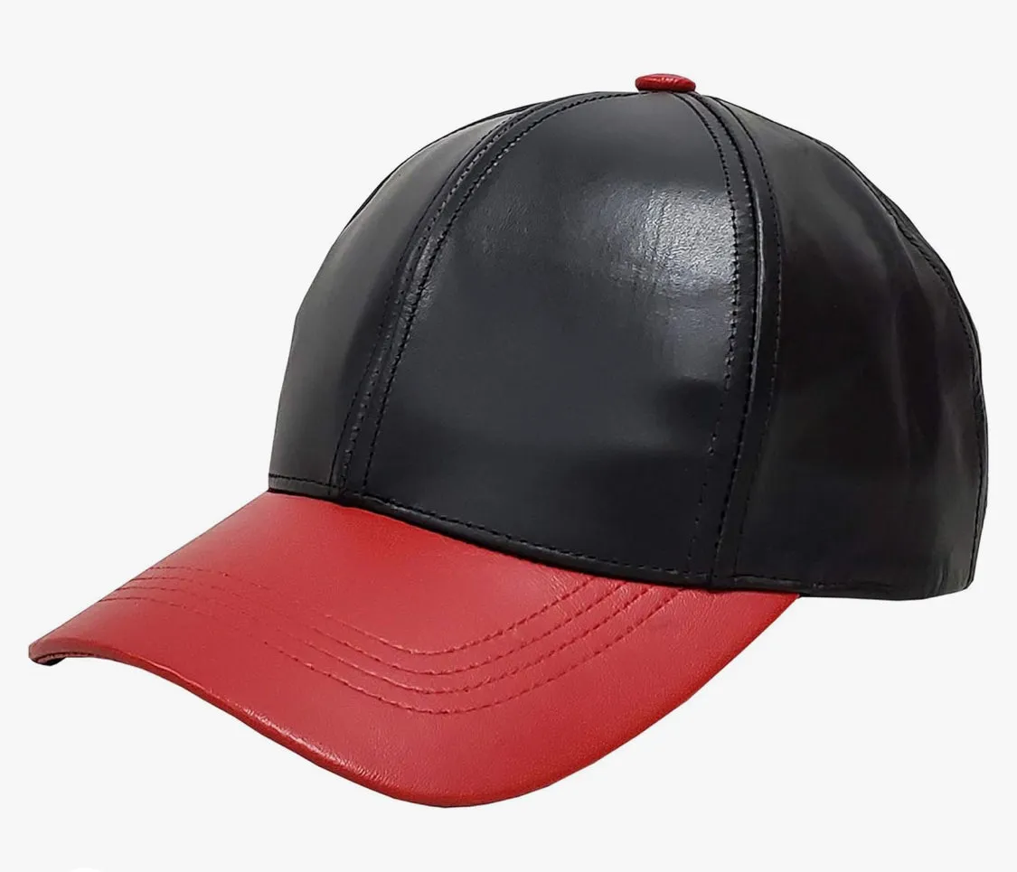 Emstate Black and Red Men's Genuine Cowhind Leather Adjustable Baseball Cap