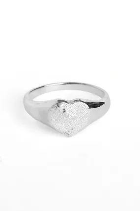 Engraved Fingerprint Sterling Silver Heart Shaped Signet Ring