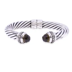 ESTATE DAVID YURMAN STERLING SILVER CITRINE DIAMOND BANGLE BRACELET