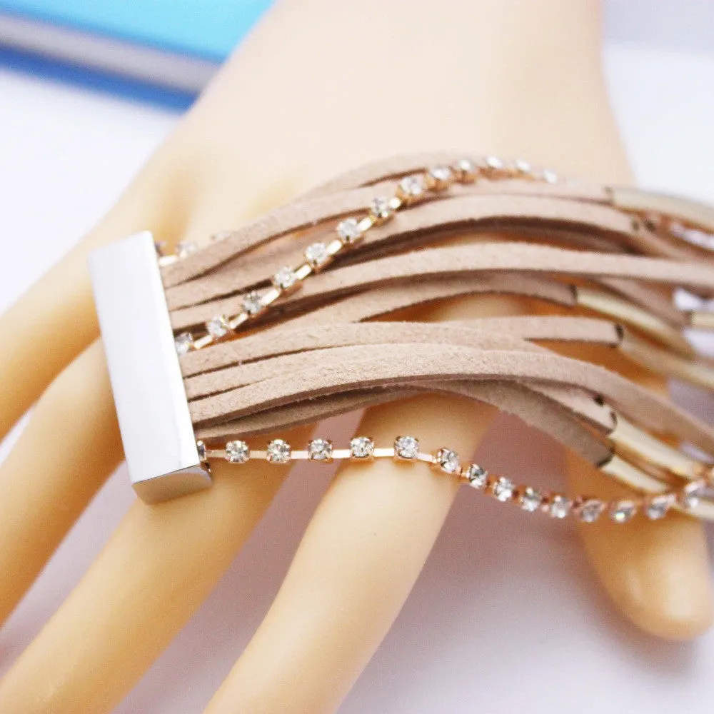 Famous Leather Bracelets Summer Style Setting Crystal Disc Leather Bracelets For Women Gift Jewelry