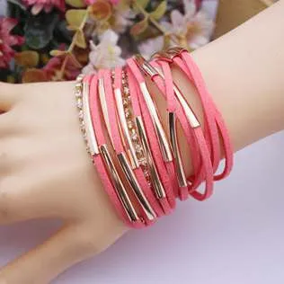 Famous Leather Bracelets Summer Style Setting Crystal Disc Leather Bracelets For Women Gift Jewelry