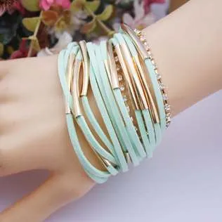 Famous Leather Bracelets Summer Style Setting Crystal Disc Leather Bracelets For Women Gift Jewelry