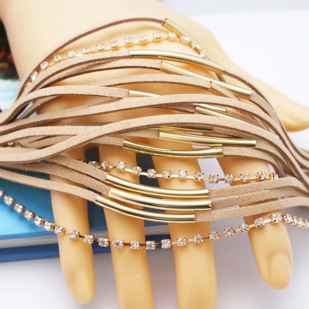 Famous Leather Bracelets Summer Style Setting Crystal Disc Leather Bracelets For Women Gift Jewelry