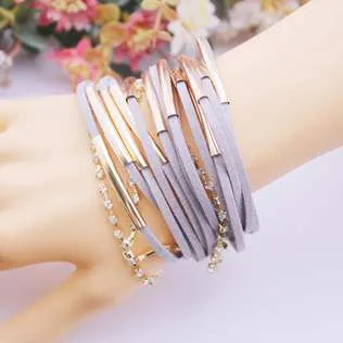 Famous Leather Bracelets Summer Style Setting Crystal Disc Leather Bracelets For Women Gift Jewelry