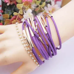 Famous Leather Bracelets Summer Style Setting Crystal Disc Leather Bracelets For Women Gift Jewelry