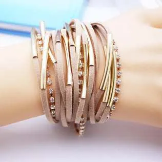 Famous Leather Bracelets Summer Style Setting Crystal Disc Leather Bracelets For Women Gift Jewelry