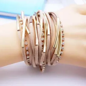 Famous Leather Bracelets Summer Style Setting Crystal Disc Leather Bracelets For Women Gift Jewelry