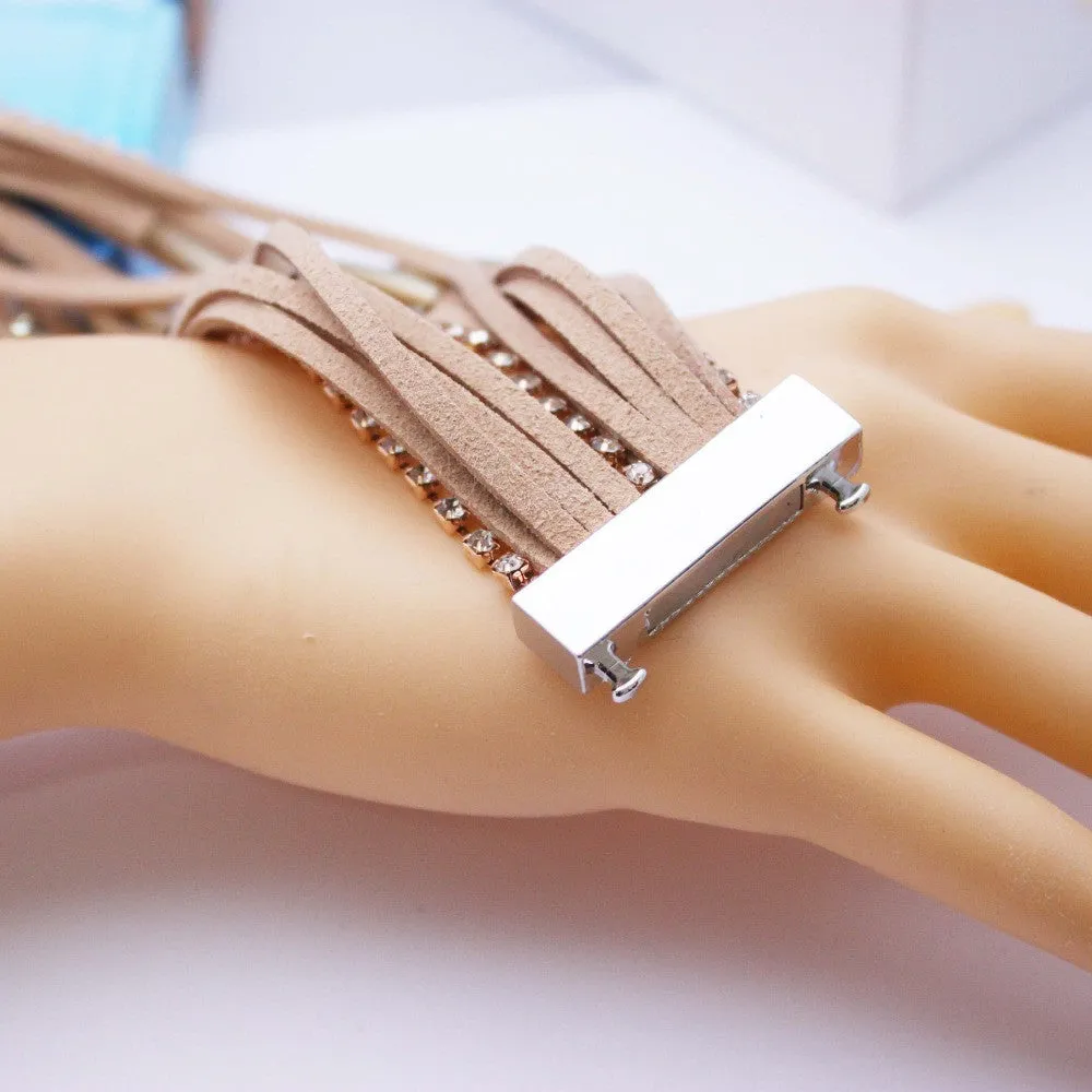 Famous Leather Bracelets Summer Style Setting Crystal Disc Leather Bracelets For Women Gift Jewelry