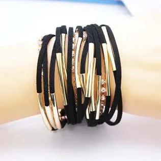 Famous Leather Bracelets Summer Style Setting Crystal Disc Leather Bracelets For Women Gift Jewelry