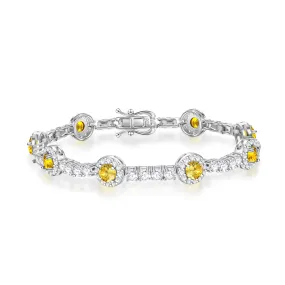 FANCIME "Noble Allure" November Birthstone Citrine Station Tennis Sterling Silver Bracelet