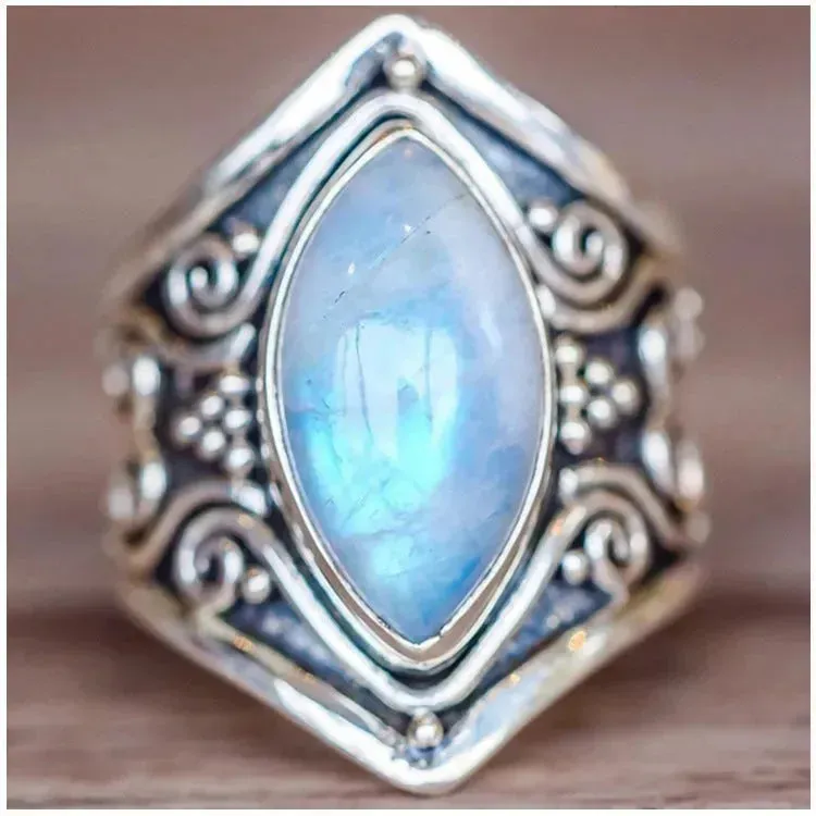 Fashion Antique silver vintage moonstone ring for men