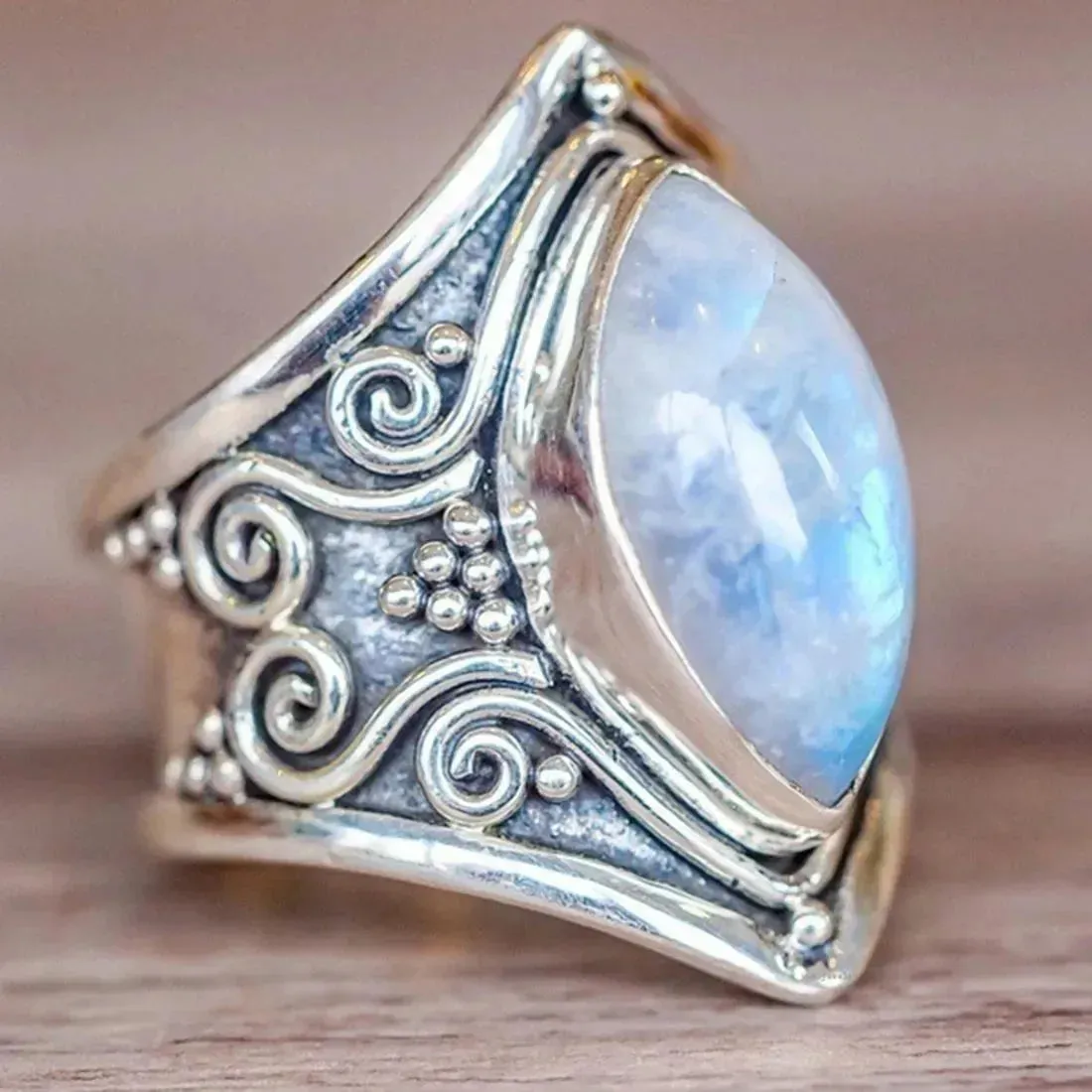 Fashion Antique silver vintage moonstone ring for men