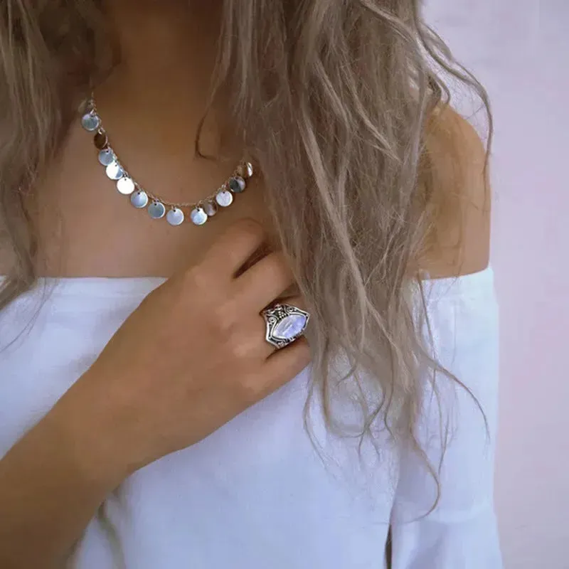 Fashion Antique silver vintage moonstone ring for men
