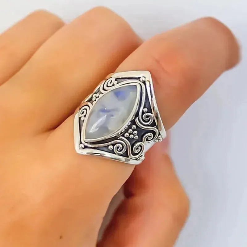 Fashion Antique silver vintage moonstone ring for men