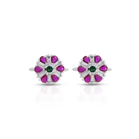 Flower Design with Purple Stone Silver Toe Ring