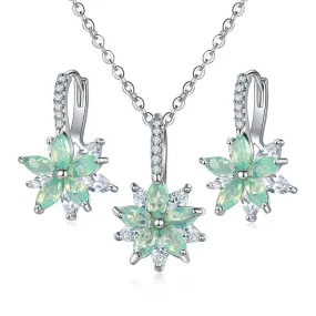 Flowers Bridal Jewelry Sets Necklace Earrings Silver Color Women Dangles Earrings