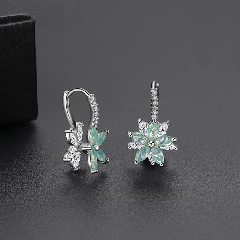 Flowers Bridal Jewelry Sets Necklace Earrings Silver Color Women Dangles Earrings