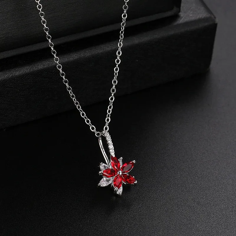 Flowers Bridal Jewelry Sets Necklace Earrings Silver Color Women Dangles Earrings