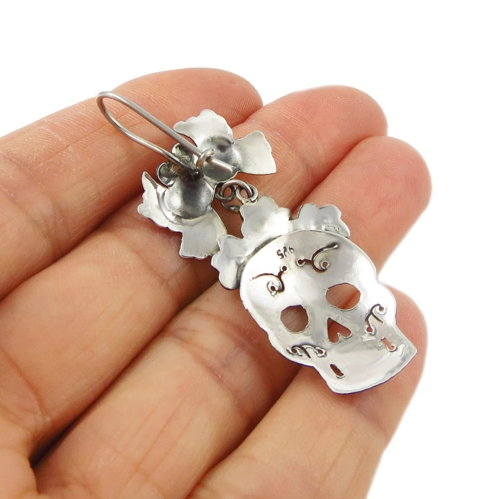 Frida Flowers and Skull 925 Silver Taxco Calavera Earrings