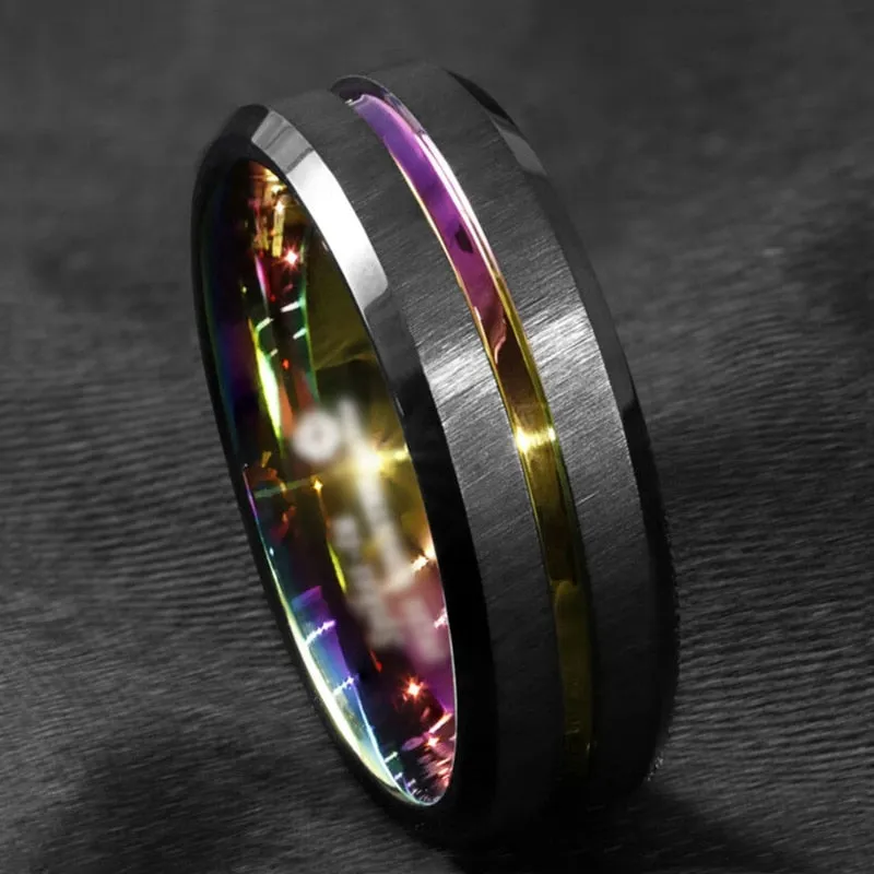 Funki Buys | Rings | Black Stainless Steel Rainbow Wedding Band