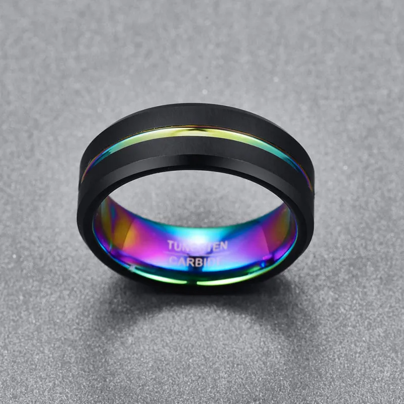 Funki Buys | Rings | Black Stainless Steel Rainbow Wedding Band