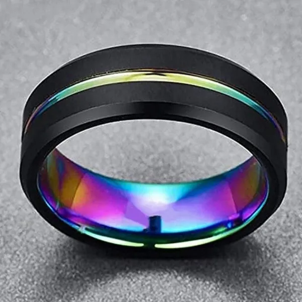 Funki Buys | Rings | Black Stainless Steel Rainbow Wedding Band
