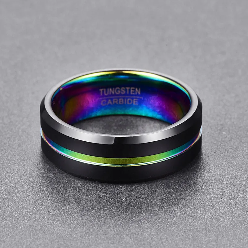 Funki Buys | Rings | Black Stainless Steel Rainbow Wedding Band