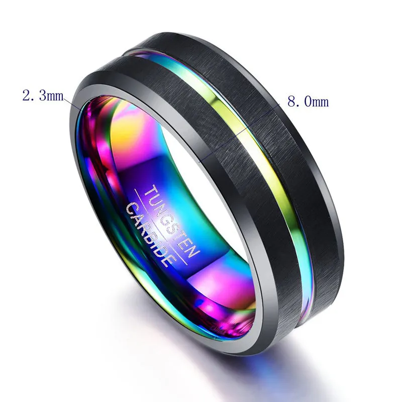 Funki Buys | Rings | Black Stainless Steel Rainbow Wedding Band