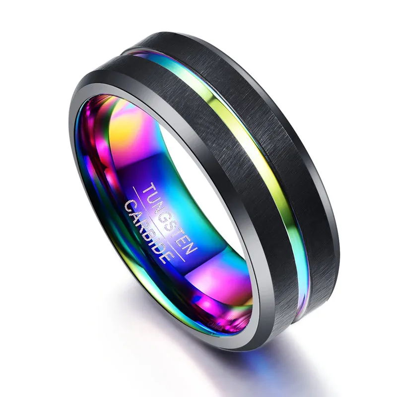 Funki Buys | Rings | Black Stainless Steel Rainbow Wedding Band
