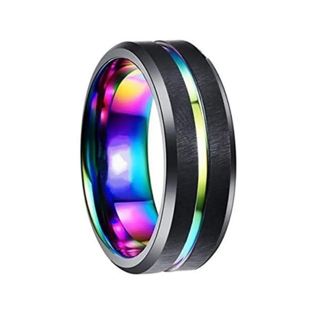 Funki Buys | Rings | Black Stainless Steel Rainbow Wedding Band