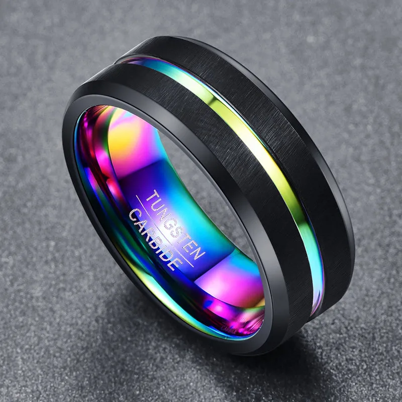 Funki Buys | Rings | Black Stainless Steel Rainbow Wedding Band