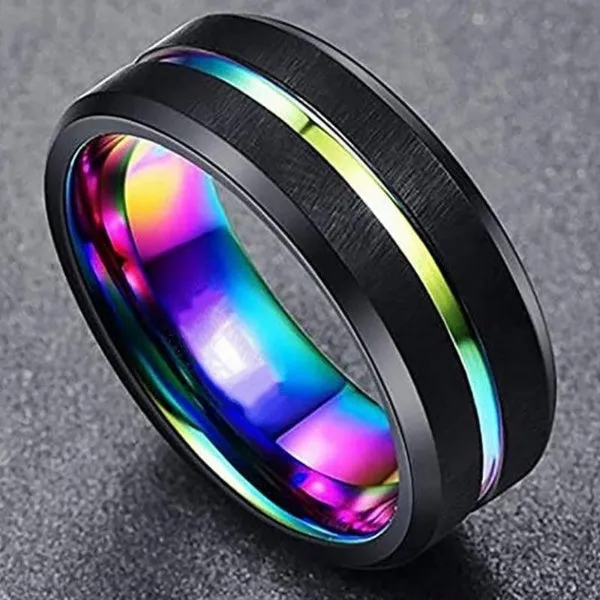 Funki Buys | Rings | Black Stainless Steel Rainbow Wedding Band