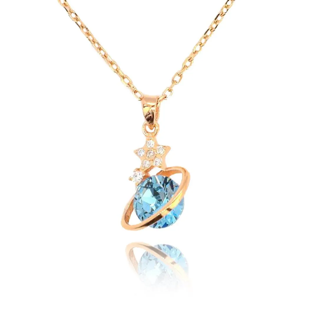 Galaxy Blue Quartz Planet Necklace
