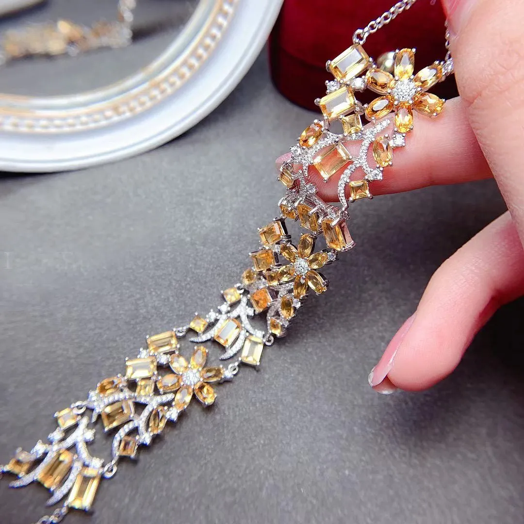 Garden of Citrine Silver Bracelet for Women