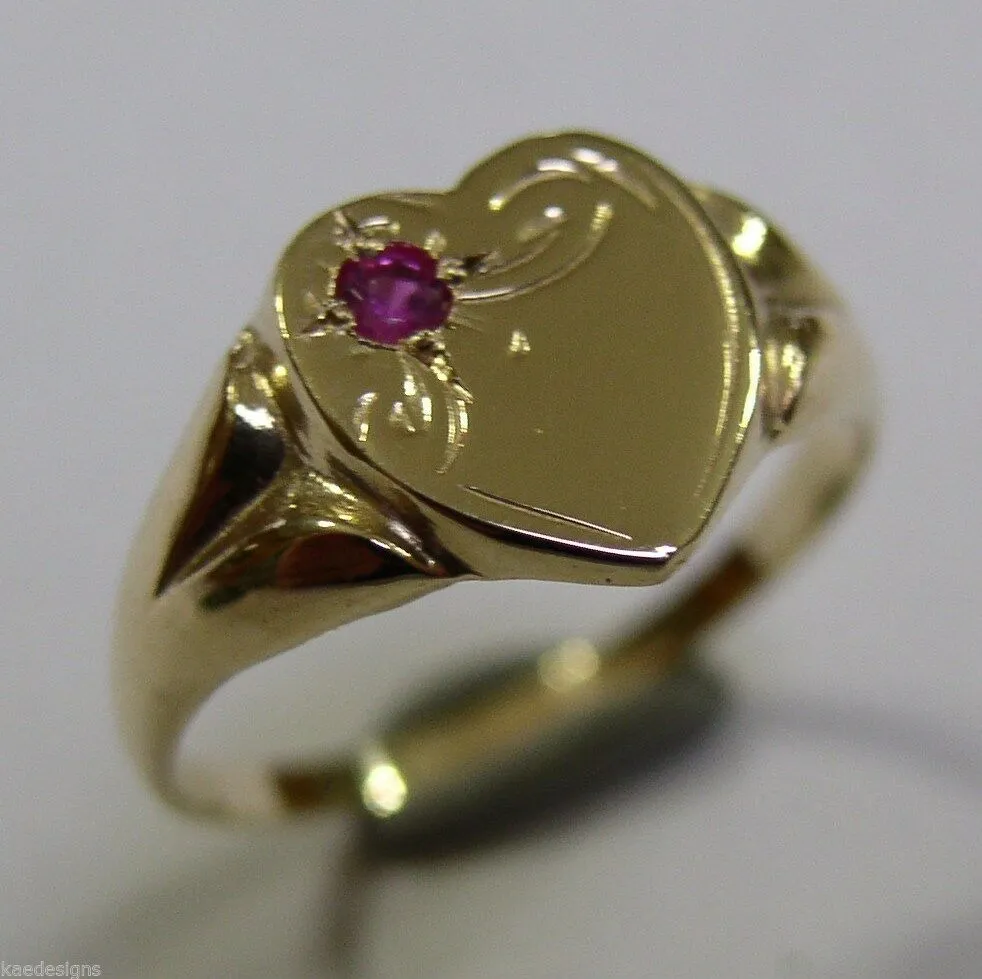 Genuine 9ct 9K Yellow Gold Pink Tourmaline (Birthstone- October) Signet Ring 265