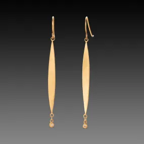 Gold & Diamond Long Leaf Earrings