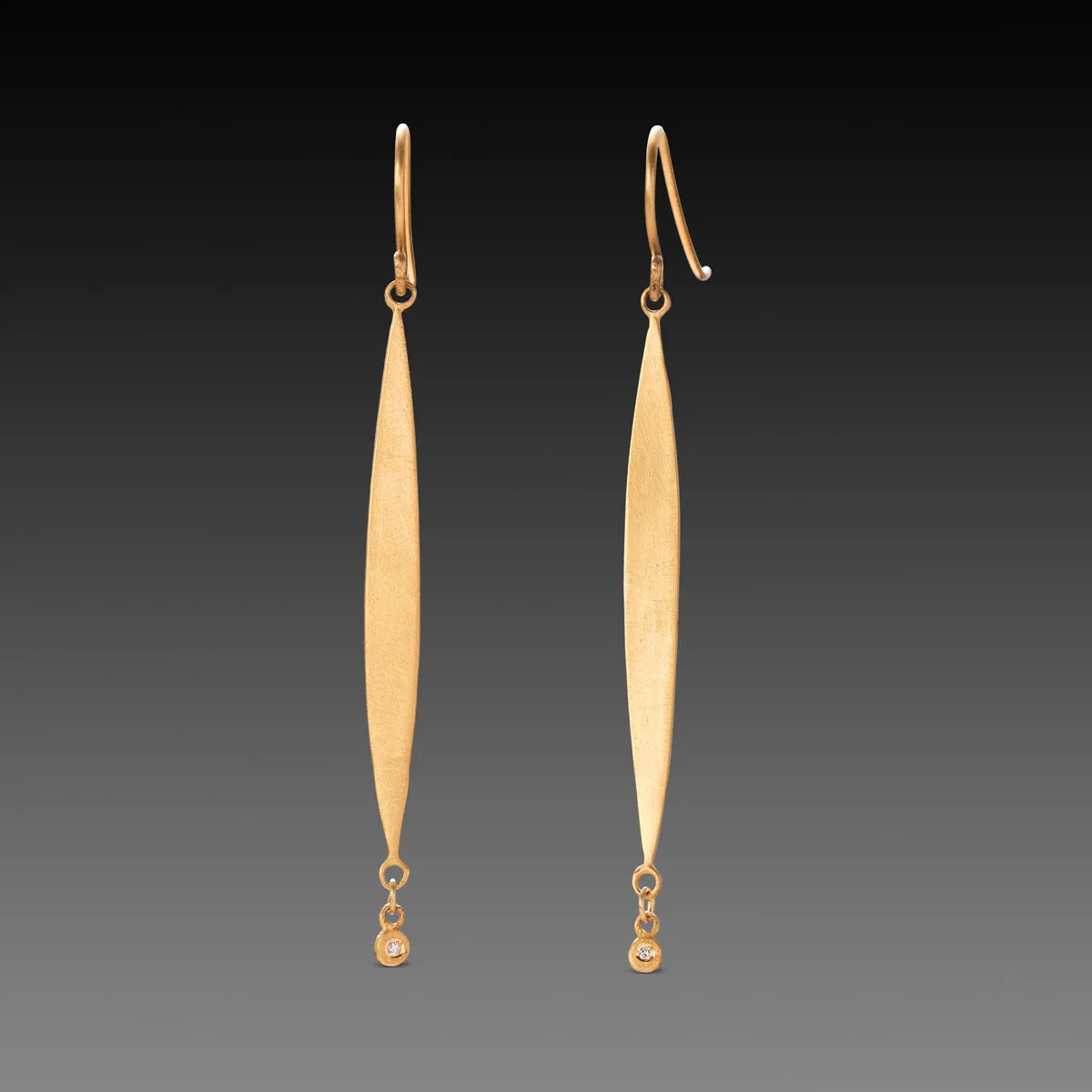 Gold & Diamond Long Leaf Earrings